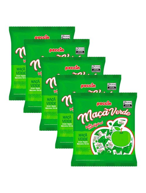 Kit 5 Balas Mastigáveis Maçã Verde 400g - Peccin