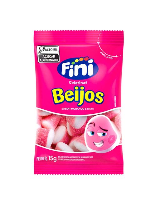 Mini Bala de Gelatina Beijos de Morango 15g c/12 - Fini
