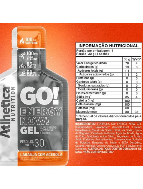 Suplemento Alimentar Go Energy Now Laranja com Acerola 30g - Atlhetica Nutrition