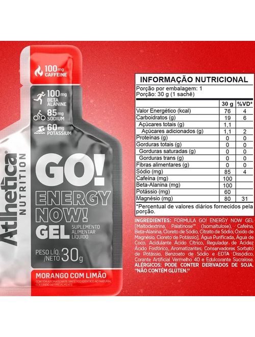 Suplemento Alimentar Go Energy Now Morango com Limão 30g - Atlhetica Nutrition