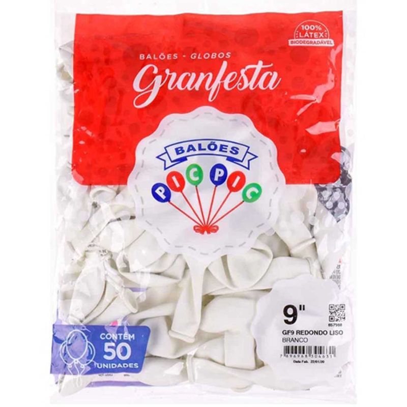 Balao-GranFesta-Redondo-Tamanho-9-Branco-c-50---Pic-Pic