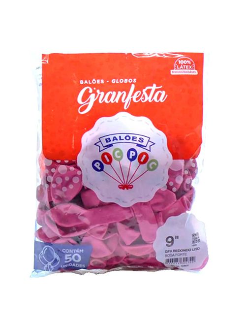 Balão GranFesta Redondo Tamanho 9 Rosa  Forte c/50 - Pic Pic
