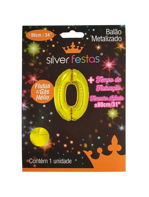 Balão Metalizado Ouro 80cm Número 0 - Silver Festas