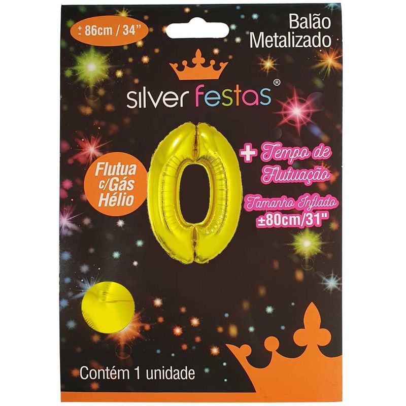 Balao-Metalizado-Ouro-80cm-Numero-0---Silver-Festas