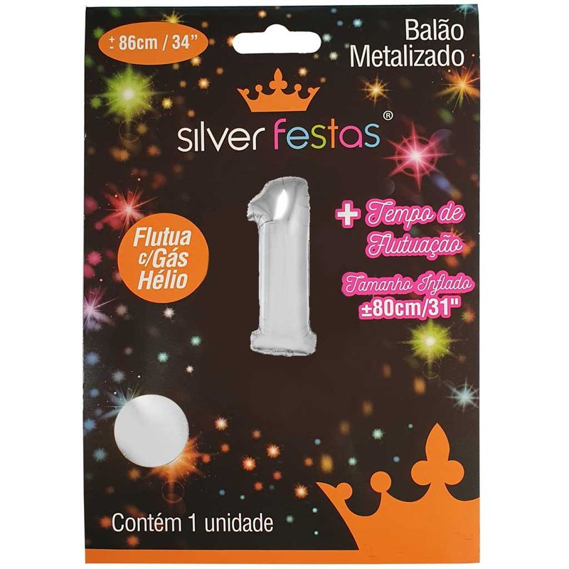Balao-Metalizado-Prata-80cm-Numero-1---Silver-Festas