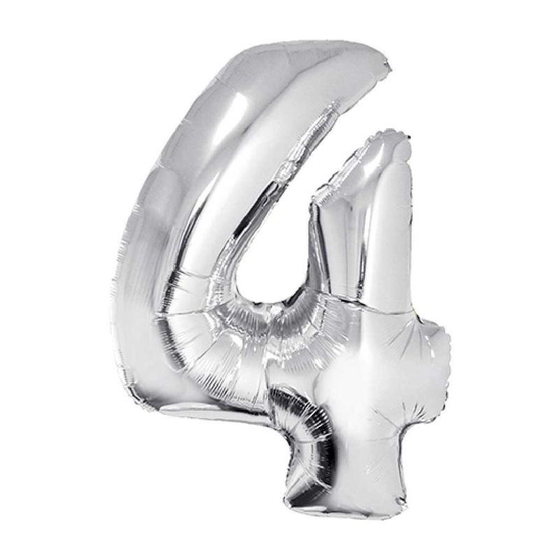Balao-Metalizado-Prata-80cm-Numero-4---Silver-Festas