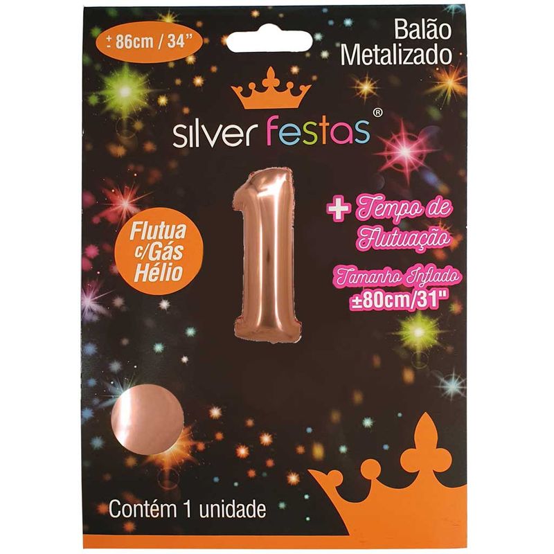 Balao-Metalizado-Rose-Gold-80cm-Numero-1---Silver-Festas