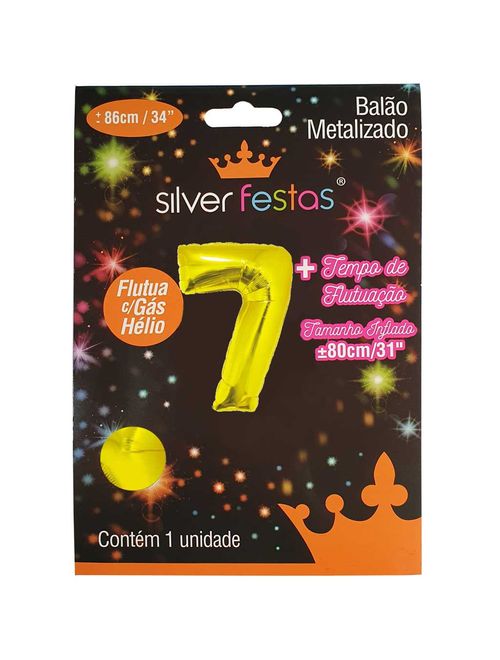 Balão Metalizado Ouro 80cm Número 7 - Silver Festas