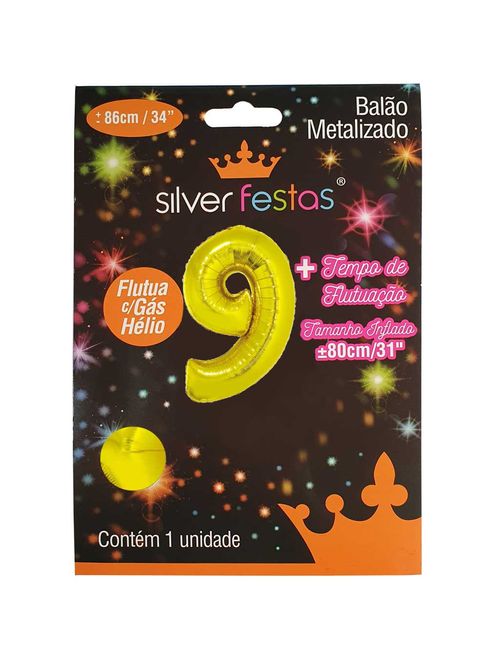 Balão Metalizado Ouro 80cm Número 9 - Silver Festas