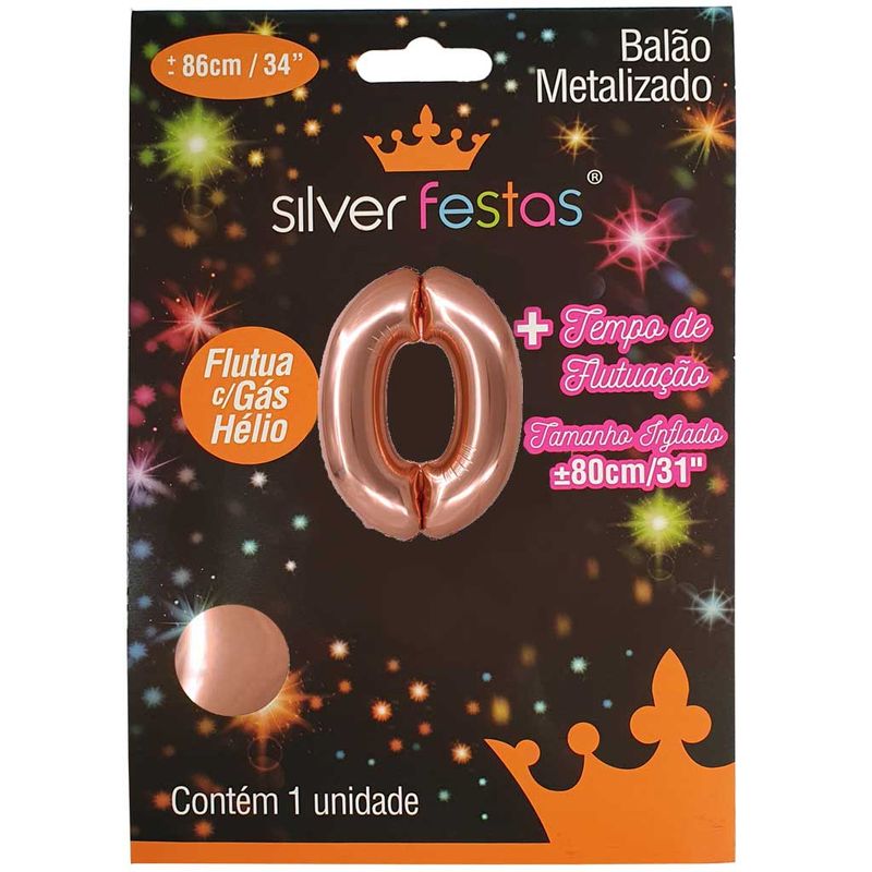 Balao-Metalizado-Rose-Gold-80cm-Numero-0---Silver-Festas
