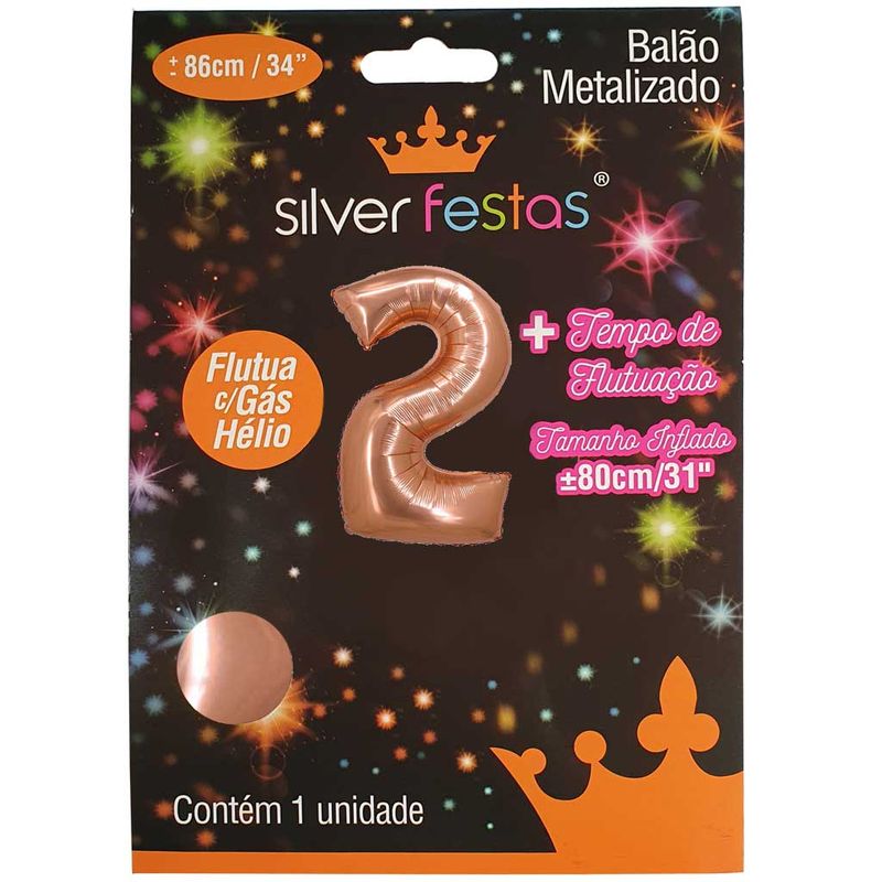Balao-Metalizado-Rose-Gold-80cm-Numero-2---Silver-Festas