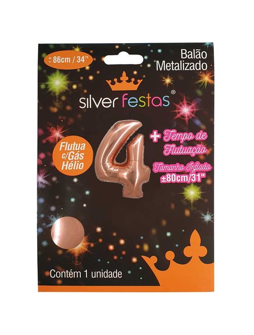 Balão Metalizado Rosê Gold 80cm Número 4 - Silver Festas