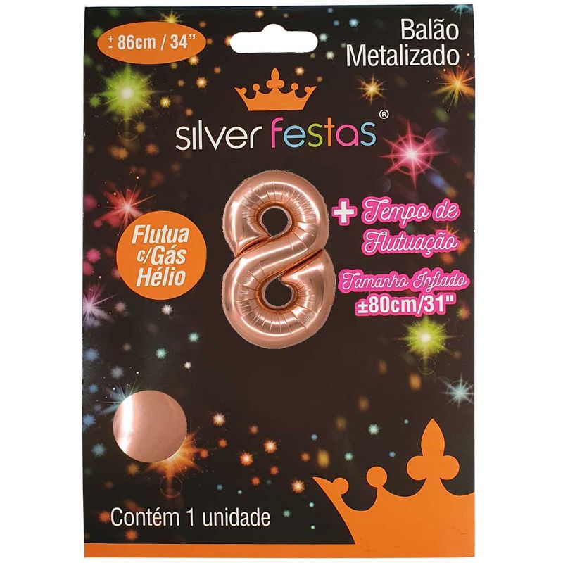 Balao-Metalizado-Rose-Gold-80cm-Numero-8---Silver-Festas