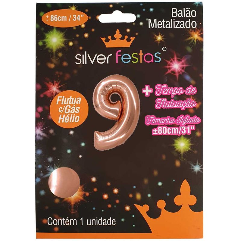 Balao-Metalizado-Rose-Gold-80cm-Numero-9---Silver-Festas