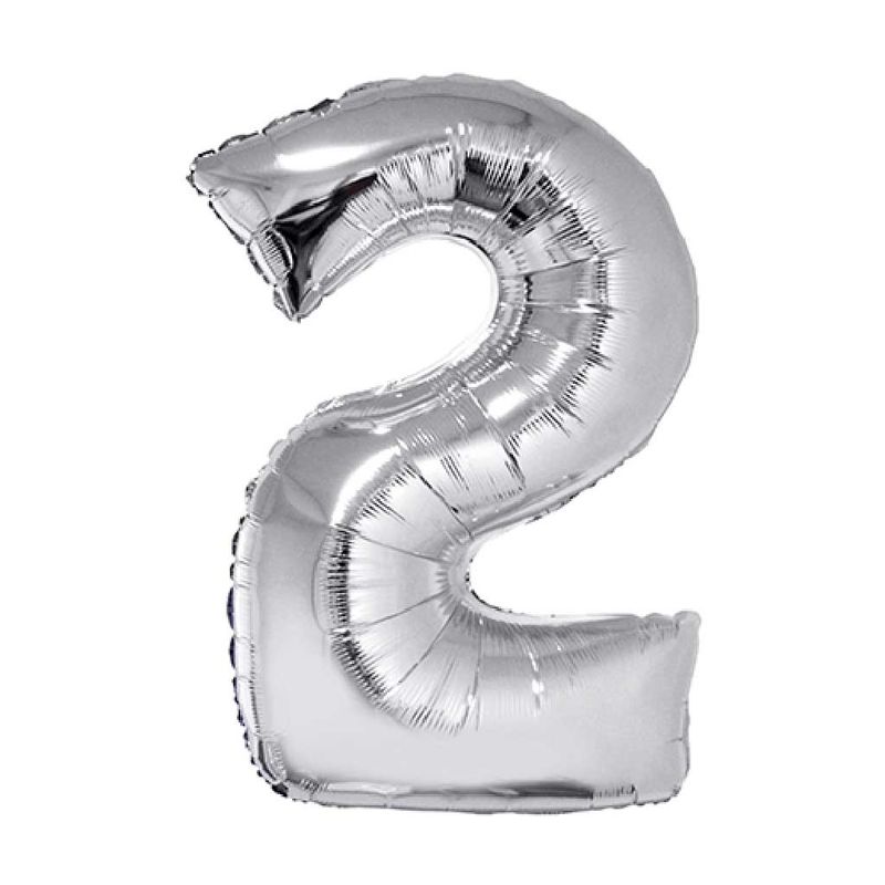 Balao-Metalizado-Prata-80cm-Numero-2---Silver-Festas