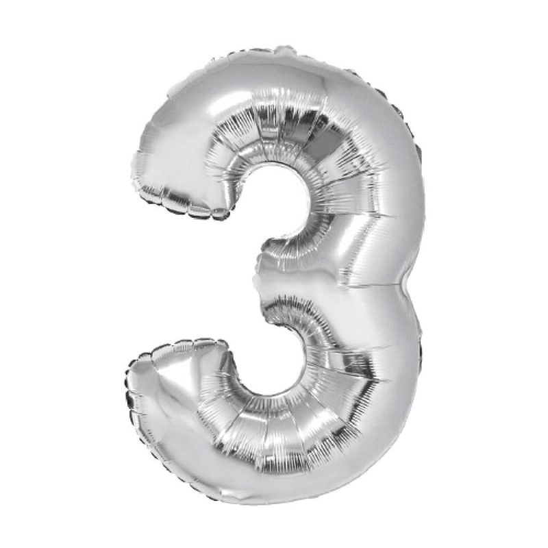 Balao-Metalizado-Prata-80cm-Numero-3---Silver-Festas