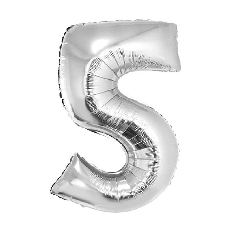 Balao-Metalizado-Prata-80cm-Numero-5---Silver-Festas