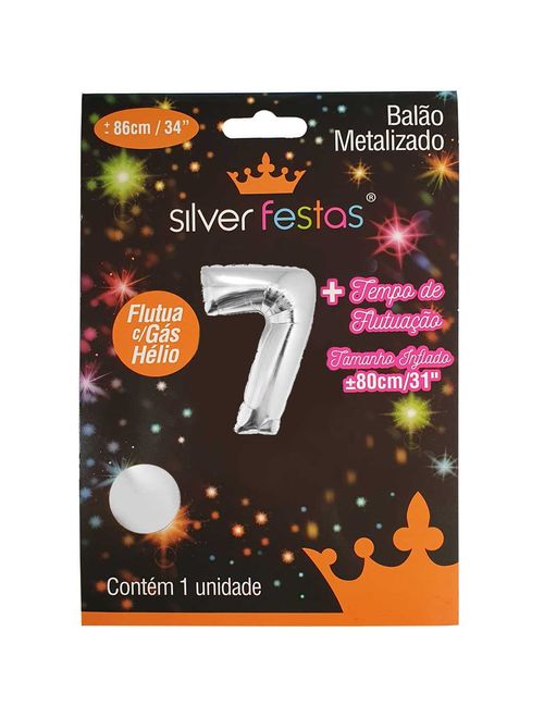 Balão Metalizado Prata 80cm Número 7 - Silver Festas