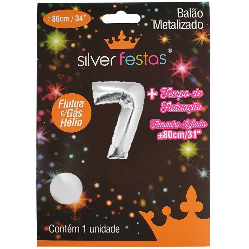 Balao-Metalizado-Prata-80cm-Numero-7---Silver-Festas