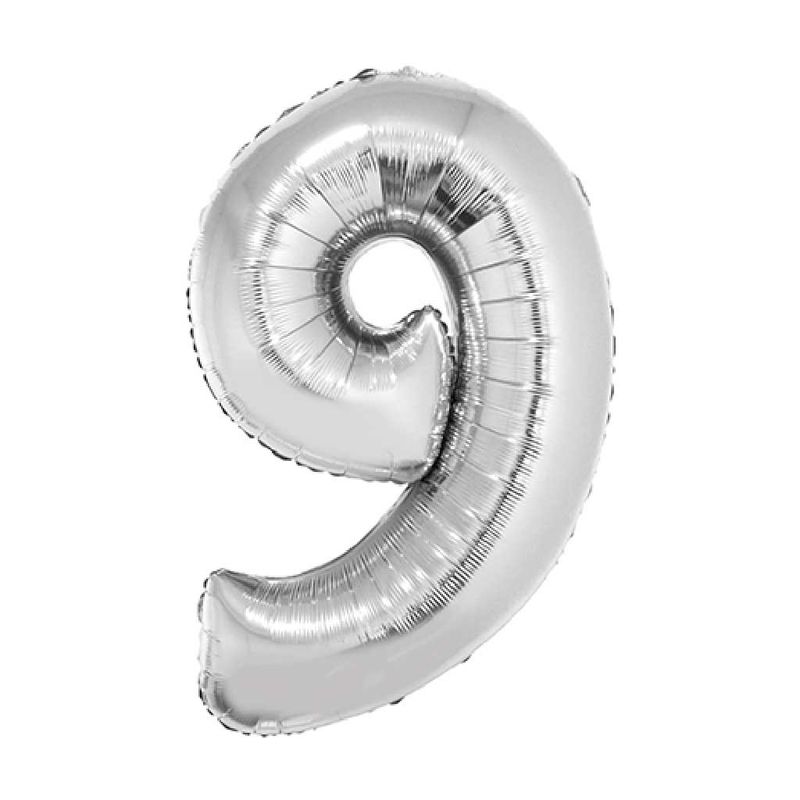Balao-Metalizado-Prata-80cm-Numero-9---Silver-Festas