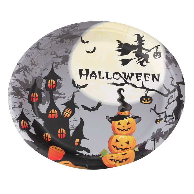 Halloween-Prato-Papel-Noite-Assombrada-18cm-c-10---Silver-Festas