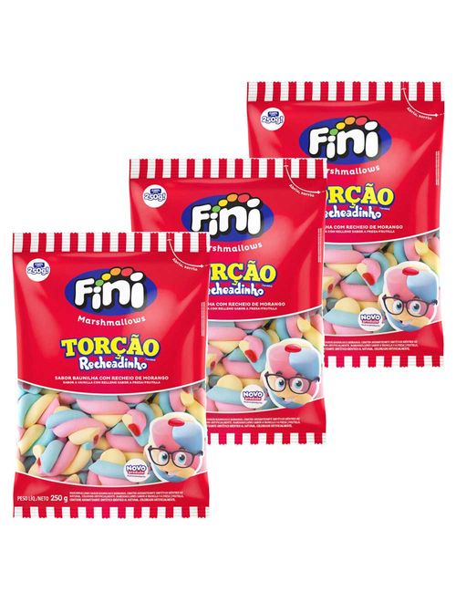 Kit 3 Marshmallows Recheados Torção Colorido 250g - Fini