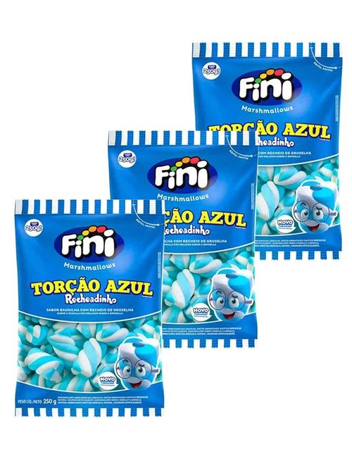Kit 3 Marshmallows Recheados Torção Azul 250g - Fini
