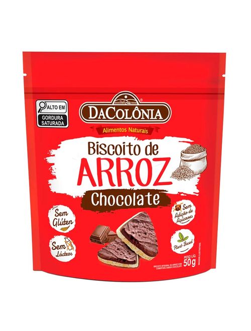 Biscoito de Arroz com Chocolate Zero Açúcar 50g - Dacolônia