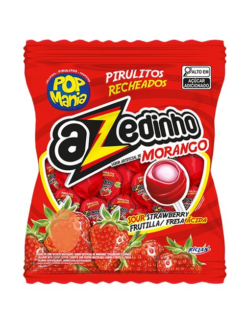 Pirulito Pop Mania Azedinho Morango Recheio Mastigável 500g - Riclan