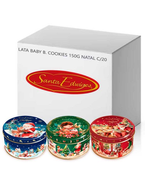 Kit 20 Latas Colecionáveis Mini Butter Cookies Natal 150g - Santa Edwiges