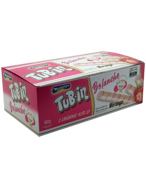 Tubinho de Wafer Tub In Recheio Bolanche Morango 30g c/30- Montevérgine