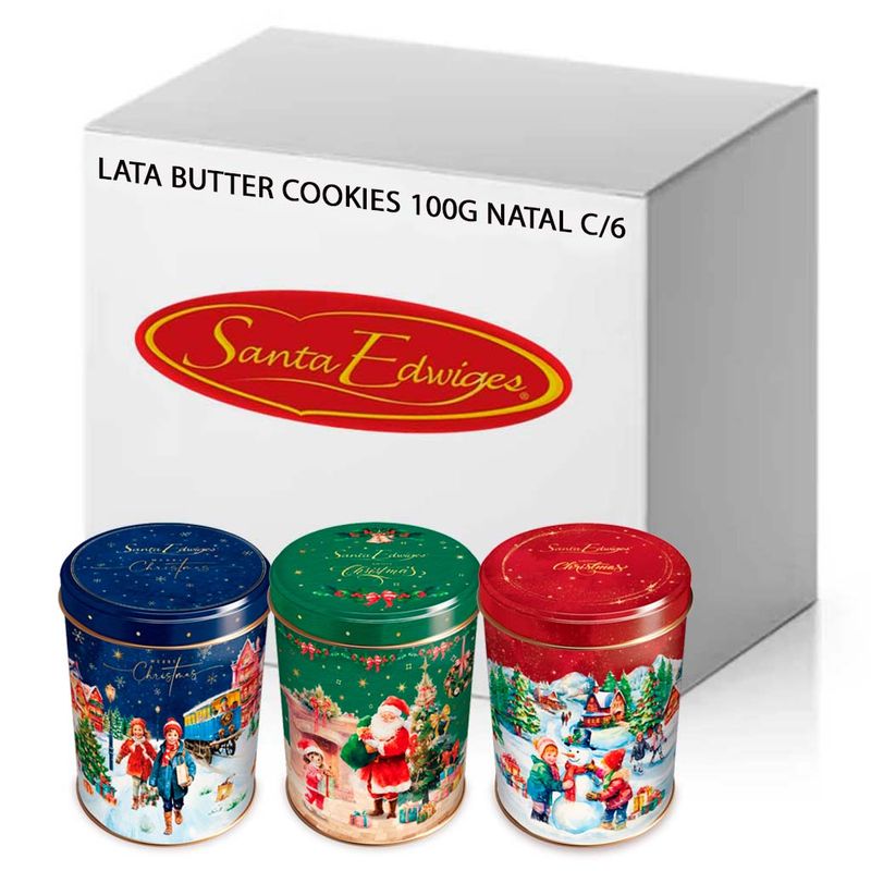 Kit-6-Latas-Colecionaveis-Mini-Butter-Cookies-Natal-100g---Santa-Edwiges