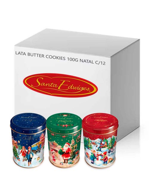 Kit 12 Latas Colecionáveis Mini Butter Cookies Natal 100g - Santa Edwiges