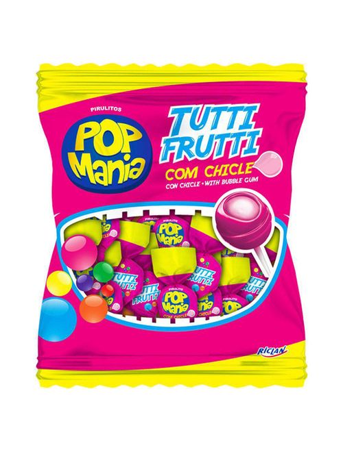 Pirulito Pop Mania Tutti Frutti Recheio Chiclete c/50 - Riclan