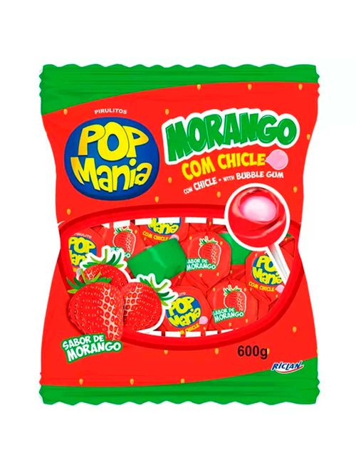 Pirulito Pop Mania Morango Recheio Chiclete c/50 - Riclan