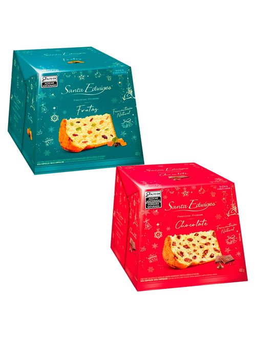 Kit com 1 Panettone Premium Frutas + 1 Gotas Chocolate 400g - Santa Edwiges