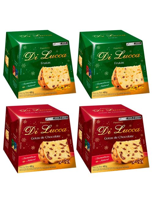 Kit com 2 Panetone Gotas de Chocolate + 2 Frutas 400g - Di Lucca