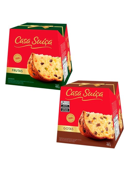 Kit com 1 Panettone Frutas + 1 Gotas Chocolate 400g - Casa Suíça