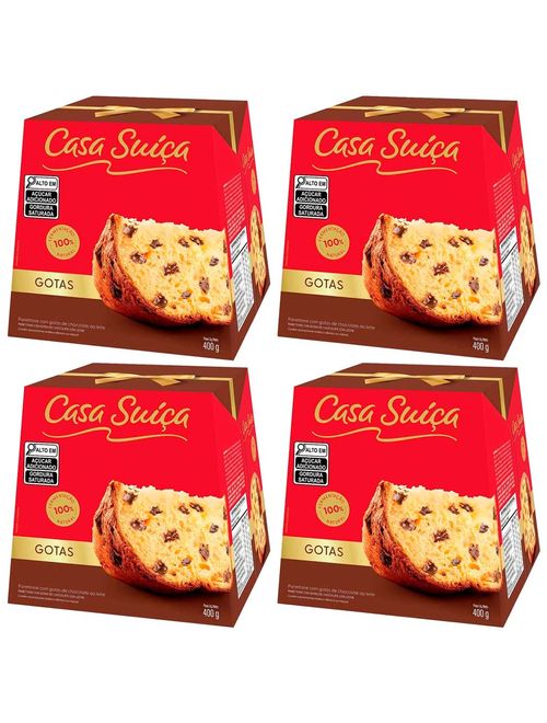 Kit com 4 Panettone Gotas Chocolate 400g - Casa Suíça
