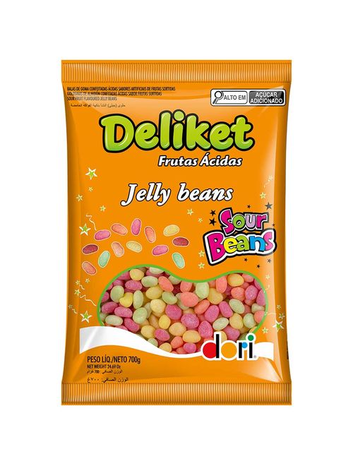 Bala de Goma Confeitada Deliket Jelly Beans Frutas Sortidas Ácidas 700g - Dori