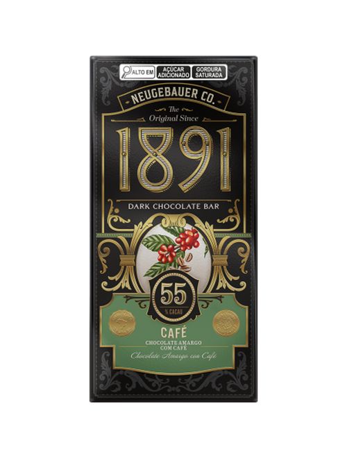 Tablete de Chocolate 1891 Amargo com Café 55% Cacau 90g - Neugebauer
