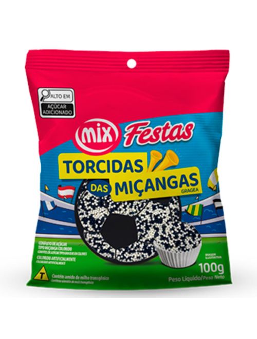 Confeito Miçanga Torcidas Branco e Preto 100g - Mix