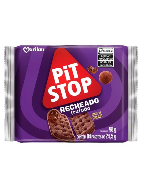 Biscoito Pit Stop Doce Recheado Trufado 24,5g c/4 - Marilan