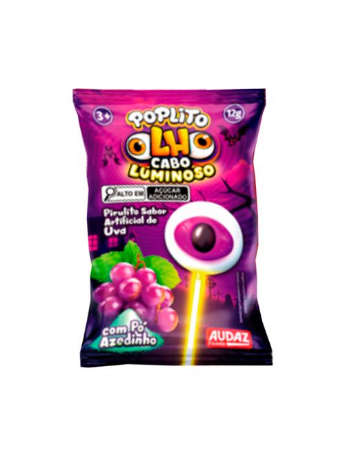 Pirulito Poplito Olho com Pó Azedinho Cabo Luminoso Sortido c/24 - Audaz Foods