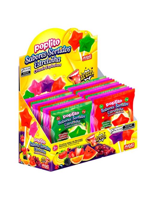 Pirulito Poplito Estrelinha Cristais Explosivos Sortido c/24 - Audaz Foods