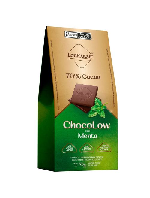 Tablete de Chocolate Chocolow 70% Cacau Menta Diet 70g - Lowçúcar