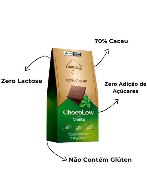 Tablete de Chocolate Chocolow 70% Cacau Menta Diet 70g - Lowçúcar