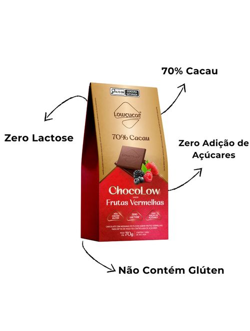 Tablete de Chocolate Chocolow 70% Cacau Frutas Vermelhas Diet 70g - Lowçúcar