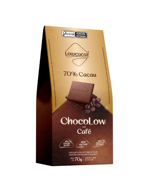 Tablete de Chocolate Chocolow 70% Cacau Café Diet 70g - Lowçúcar