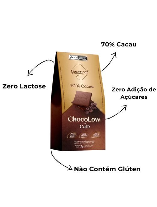 Tablete de Chocolate Chocolow 70% Cacau Café Diet 70g - Lowçúcar